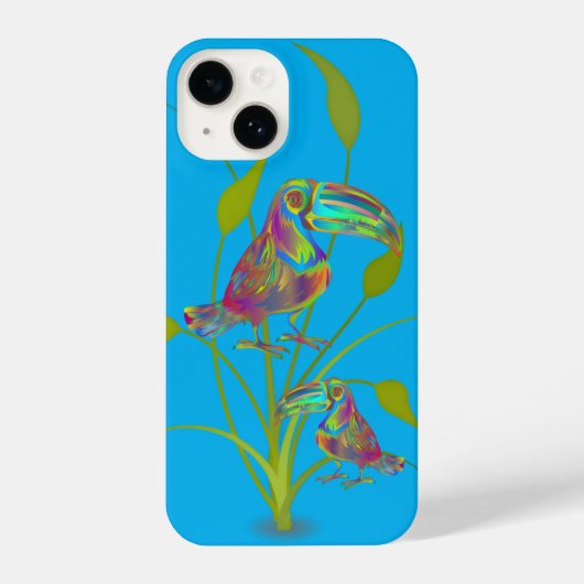 Coque Pour iPhone 14 Modern Toucan Art with Plants Turquoise Phone Case (Verso)
