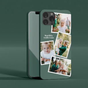 Coque Pour iPhone 14 Moderne design multi photo famille sage vert chic