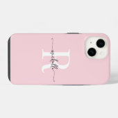 Coque Pour iPhone 14 Moderne Design rose rose clair Monogramme initial (Verso Horizontal)