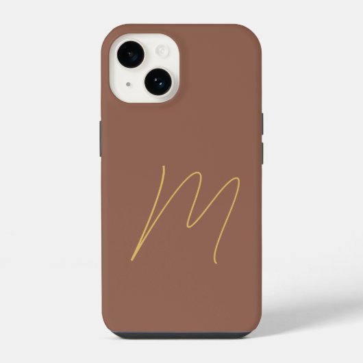 Coque Pour iPhone 14 Moderne Monogrammé Couleur Or Marron Initiale (Verso)