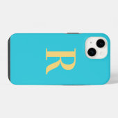 Coque Pour iPhone 14 Moderne simple Monogramme Aqua Turquoise (Verso Horizontal)