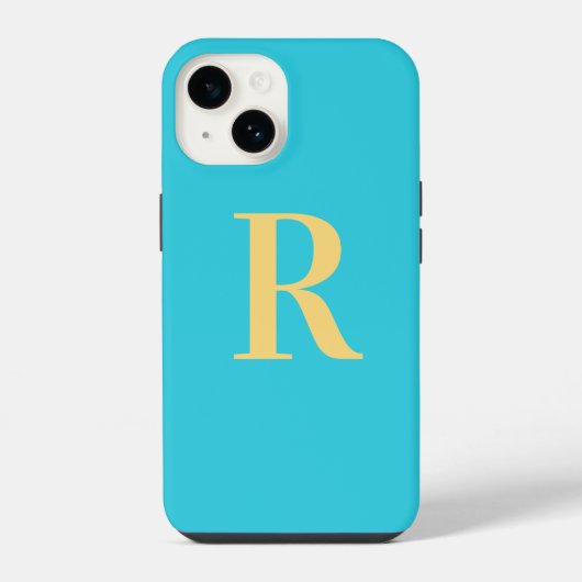 Coque Pour iPhone 14 Moderne simple Monogramme Aqua Turquoise (Verso)