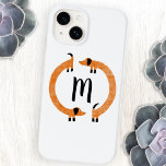 Coque Pour iPhone 14 Monogram Dachshund Saucisse Chien<br><div class="desc">Dachshund mignon et drôle,  chiens de saucisse ou chiens plus vierges en mouvement perpétuel. Art original de Nic Squirrell. Customiser en modifiant ou en supprimant l'initiale.</div>