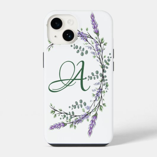 Coque Pour iPhone 14 Monogramme A Lavender Eucalyptus Coque-Mate iPhone (Verso)