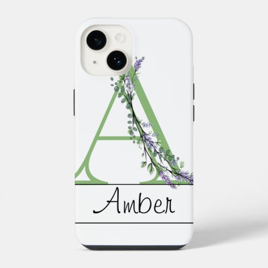 Coque Pour iPhone 14 Monogramme A Lavender Eucalyptus Coque-Mate iPhone (Verso)