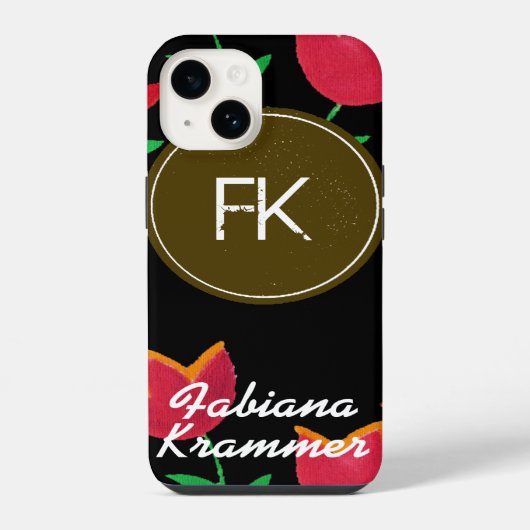 Coque Pour iPhone 14 monogramme avec fleurs (Verso)
