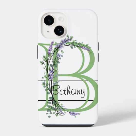 Coque Pour iPhone 14 Monogramme B Lavande Eucalyptus (Verso)