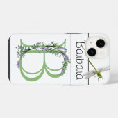 Coque Pour iPhone 14 Monogramme B, Lavande Eucalyptus, libellule (Verso Horizontal)