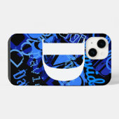 Coque Pour iPhone 14 Monogramme Bleu Créatif (Verso Horizontal)