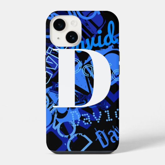 Coque Pour iPhone 14 Monogramme Bleu Créatif (Verso)