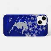 Coque Pour iPhone 14 Monogramme Bleu du ski de descente (Verso Horizontal)