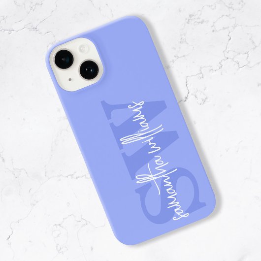 Coque Pour iPhone 14 Monogramme bleu moderne Nom du script initial
