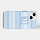 Coque Pour iPhone 14 Monogramme Bleu rayures (Verso Horizontal)