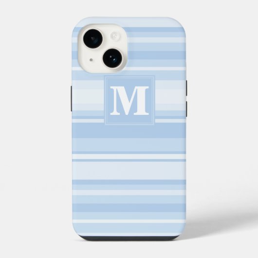 Coque Pour iPhone 14 Monogramme Bleu rayures (Verso)