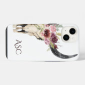 Coque Pour iPhone 14 Monogramme Boho Floral Skull (Verso Horizontal)