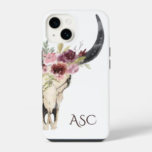 Coque Pour iPhone 14 Monogramme Boho Floral Skull