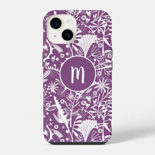 Coque Pour iPhone 14 Monogramme Botanique Violet (Verso)