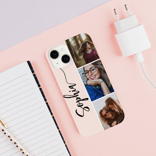 Coque Pour iPhone 14 Monogramme Brush Calligraphie Photo Blush rose