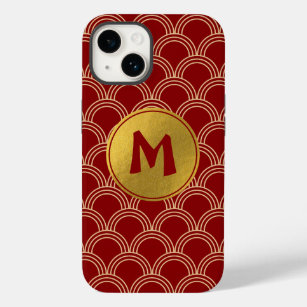 Coque Pour iPhone 14 Monogramme chinois traditionnel rouge et or Motif