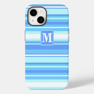 Coque Pour iPhone 14 Monogramme ciel bandes bleues