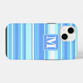 Coque Pour iPhone 14 Monogramme ciel bandes bleues (Verso Horizontal)