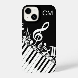Coque Pour iPhone 14 `Monogramme cool notes musicales et touches de pia