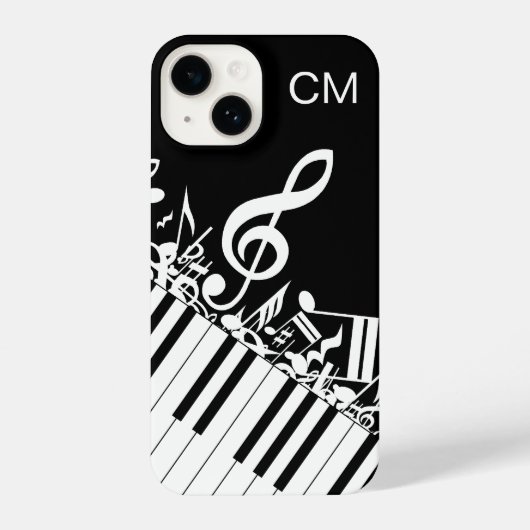 Coque Pour iPhone 14 `Monogramme cool notes musicales et touches de pia (Verso)