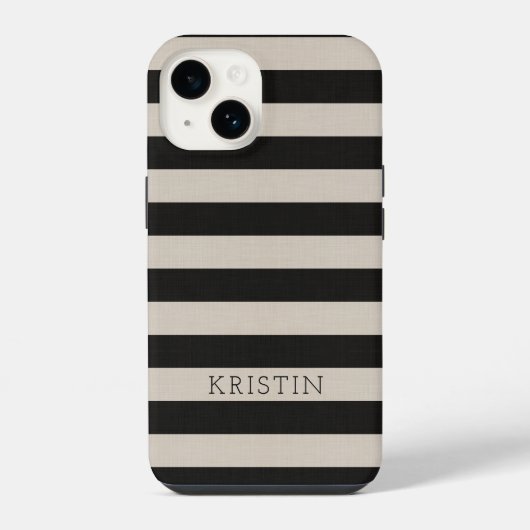Coque Pour iPhone 14 Monogramme de bandes noires rustiques (Verso)