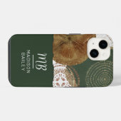 Coque Pour iPhone 14 Monogramme de cercles dorés bronze vert abstrait (Verso Horizontal)