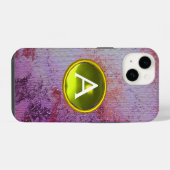 Coque Pour iPhone 14 MONOGRAMME DE GEMME ABSTRAITE violet jaune (Verso Horizontal)