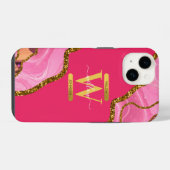 Coque Pour iPhone 14 Monogramme de géode rose et or (Verso Horizontal)