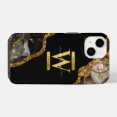 Coque Pour iPhone 14 Monogramme de la géode d'âge noir et or (Verso Horizontal)