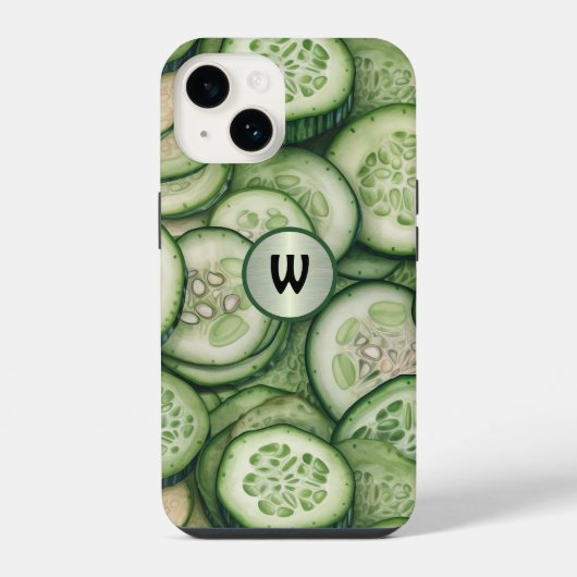 Coque Pour iPhone 14 Monogramme de légume vert Cool as Cucumbers (Verso)