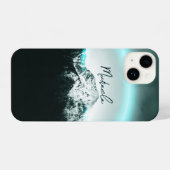 Coque Pour iPhone 14 Monogramme de lumière de néon bleu mystérieux de m (Verso Horizontal)
