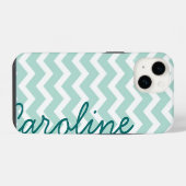 Coque Pour iPhone 14 Monogramme de menthe Chevron (Verso Horizontal)
