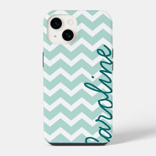 Coque Pour iPhone 14 Monogramme de menthe Chevron (Verso)
