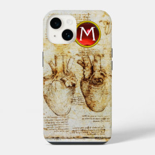 Coque Pour iPhone 14 Monogramme de parchemin de gemme du cœur et de ses