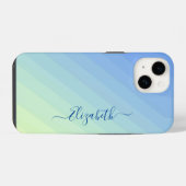 Coque Pour iPhone 14 Monogramme de script à dégradé jaune bleu (Verso Horizontal)