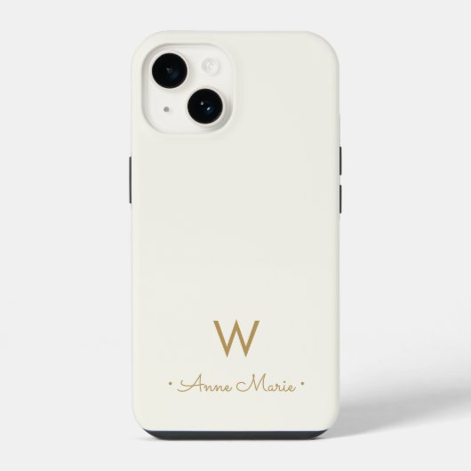 Coque Pour iPhone 14 Monogramme de script ivoire moderne (Verso)