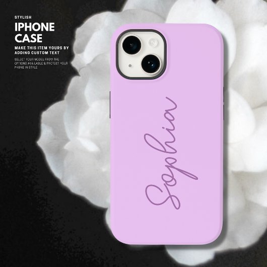 Coque Pour iPhone 14 Monogramme de script lilas élégant simple minimali