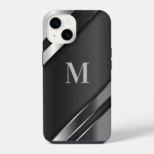 Coque Pour iPhone 14 Monogramme de texture métallique (Verso)