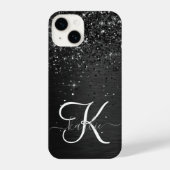 Coque Pour iPhone 14 Monogramme d'étincelle à Parties scintillant noire (Verso)