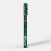 Coque Pour iPhone 14 Monogramme d'étincelle Turquoise bordure or (Côté droit)