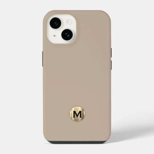 Coque Pour iPhone 14 Monogramme d'or brossé beige simple (Verso)