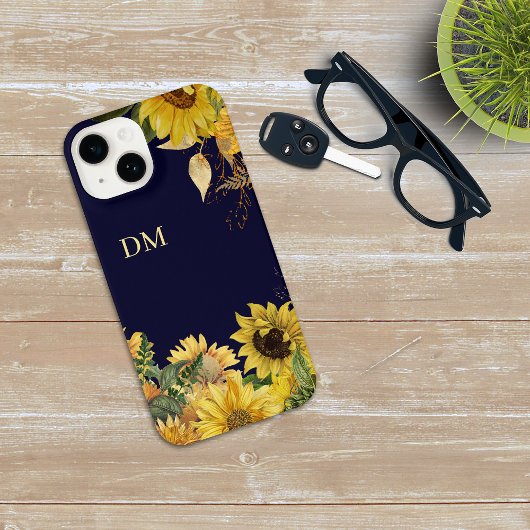 Coque Pour iPhone 14 Monogramme du jardin de tournesol