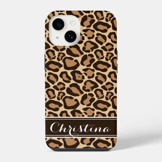 Coque Pour iPhone 14 Monogramme Empreinte de léopard Brown (Verso)