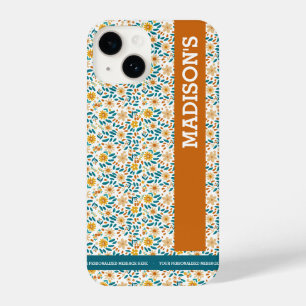 Coque Pour iPhone 14 Monogramme et nom floraux personnalisés