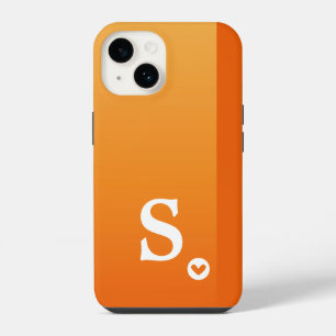 Coque Pour iPhone 14 Monogramme Féminin Cœur Orange Simple Moderne Chic