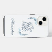 Coque Pour iPhone 14 Monogramme floral bleu initial "A" calme (Verso Horizontal)