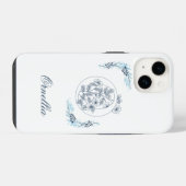 Coque Pour iPhone 14 Monogramme floral bleu "O" initial Calme (Verso Horizontal)